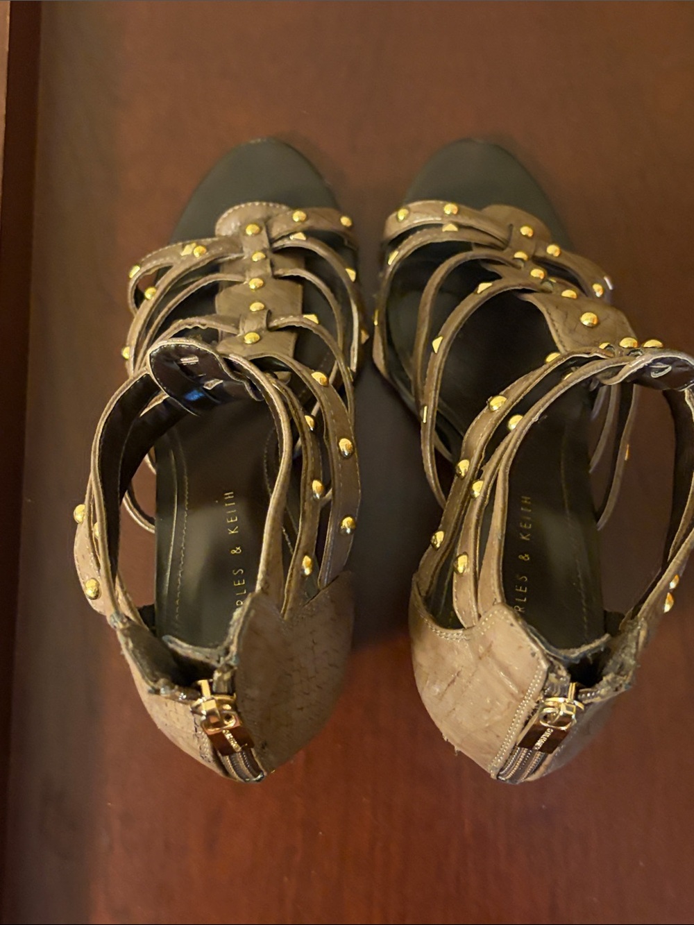 Studded Brown Strappy High-Heel Sandals - Women - Picture 6 of 6